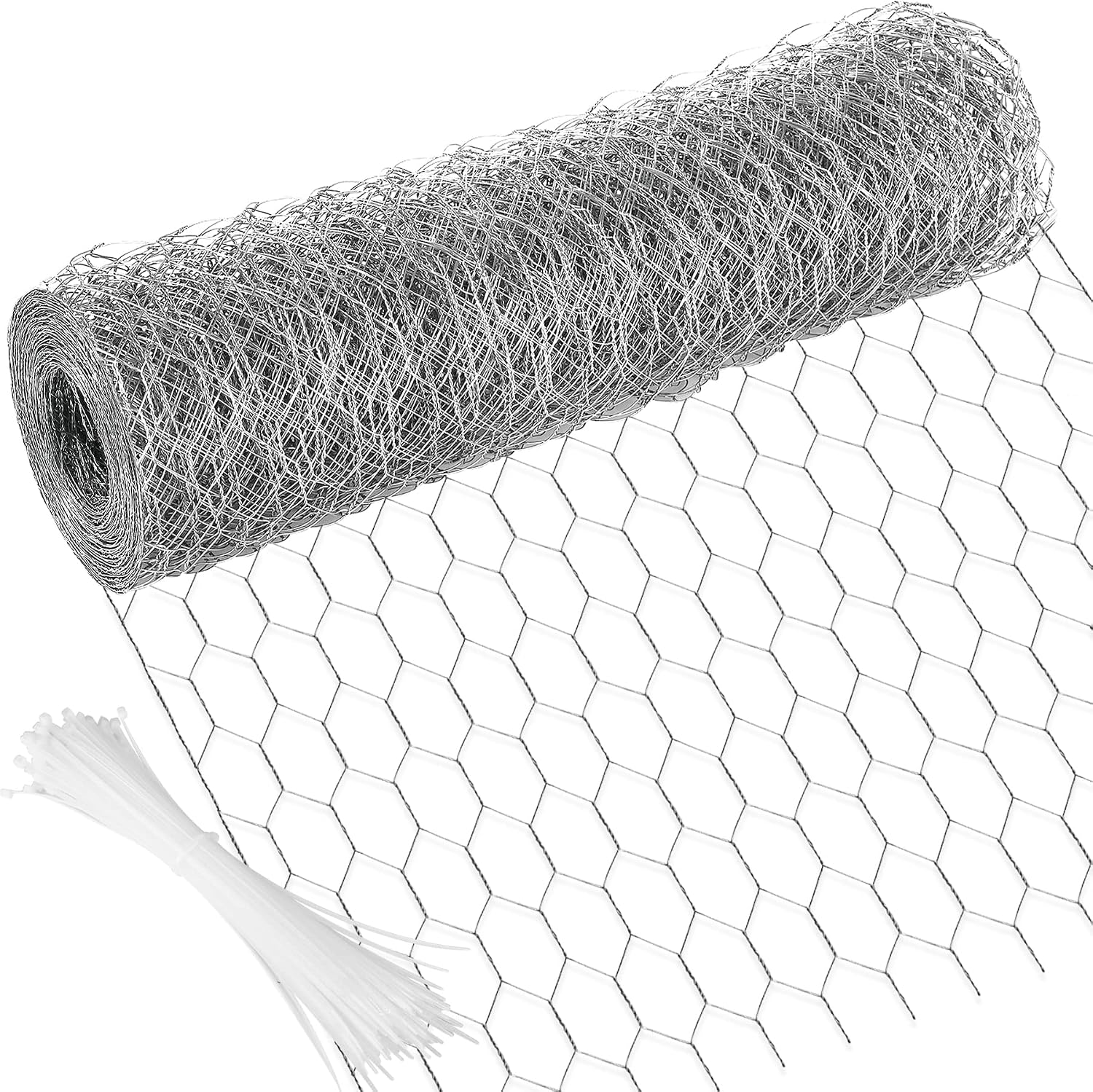 Chicken Wire 15.7 in x 393.7 in Poultry Wire Netting Hexagonal Galvanized Mesh Garden Fence Barrier for Pet Rabbit Chicken Fencing with 100 Pcs Cable Zip Ties