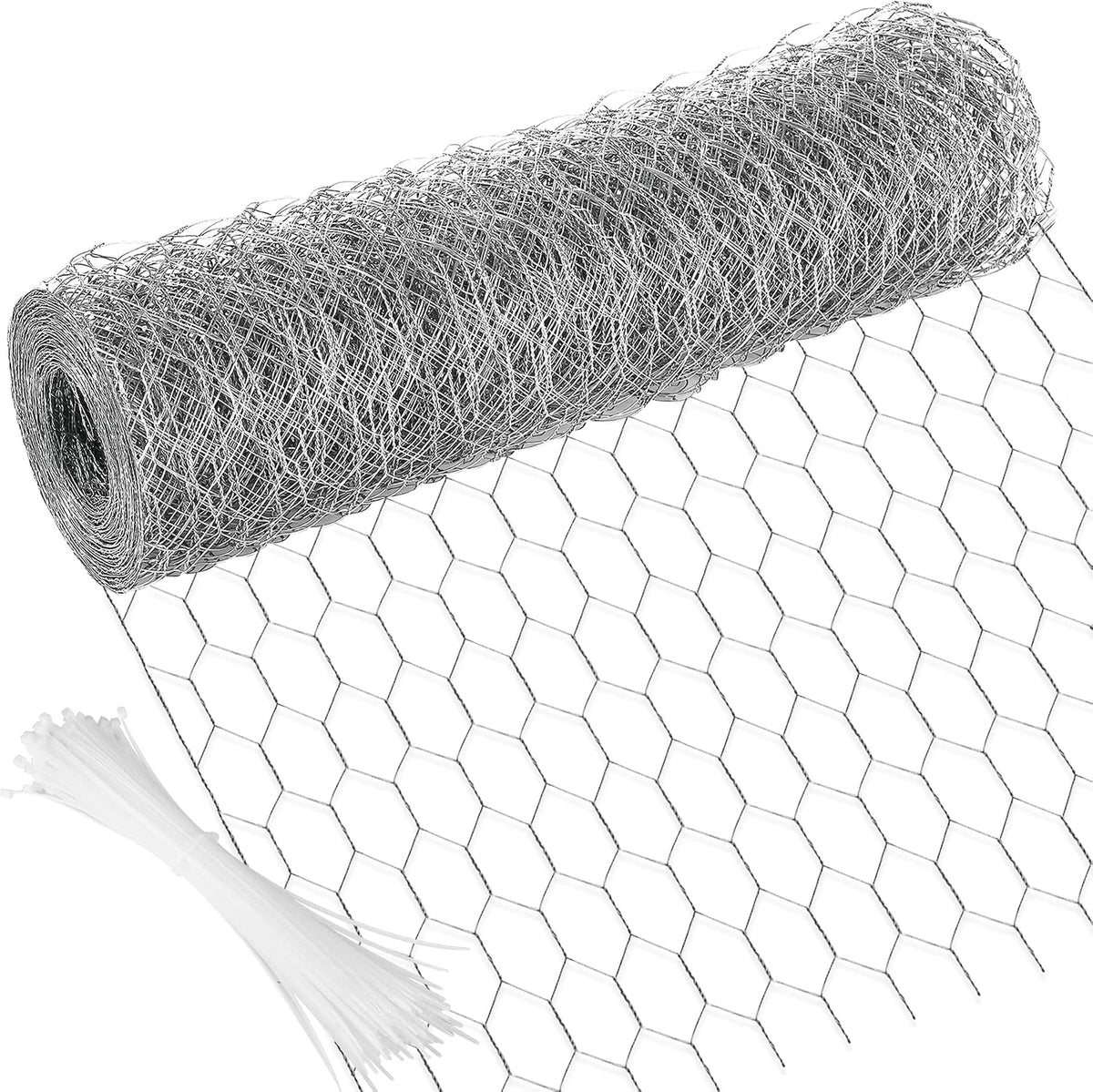 Chicken Wire 15.7 in x 393.7 in Poultry Wire Netting Hexagonal Galvanized Mesh Garden Fence Barrier for Pet Rabbit Chicken Fencing with 100 Pcs Cable Zip Ties