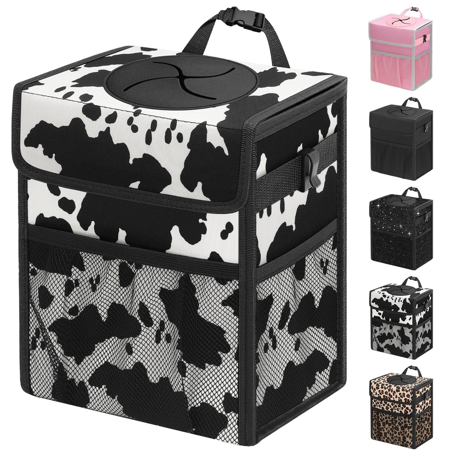 Capolo Car Trash Can with Lid, Leakproof Car Garbage Can Car Trash Bag