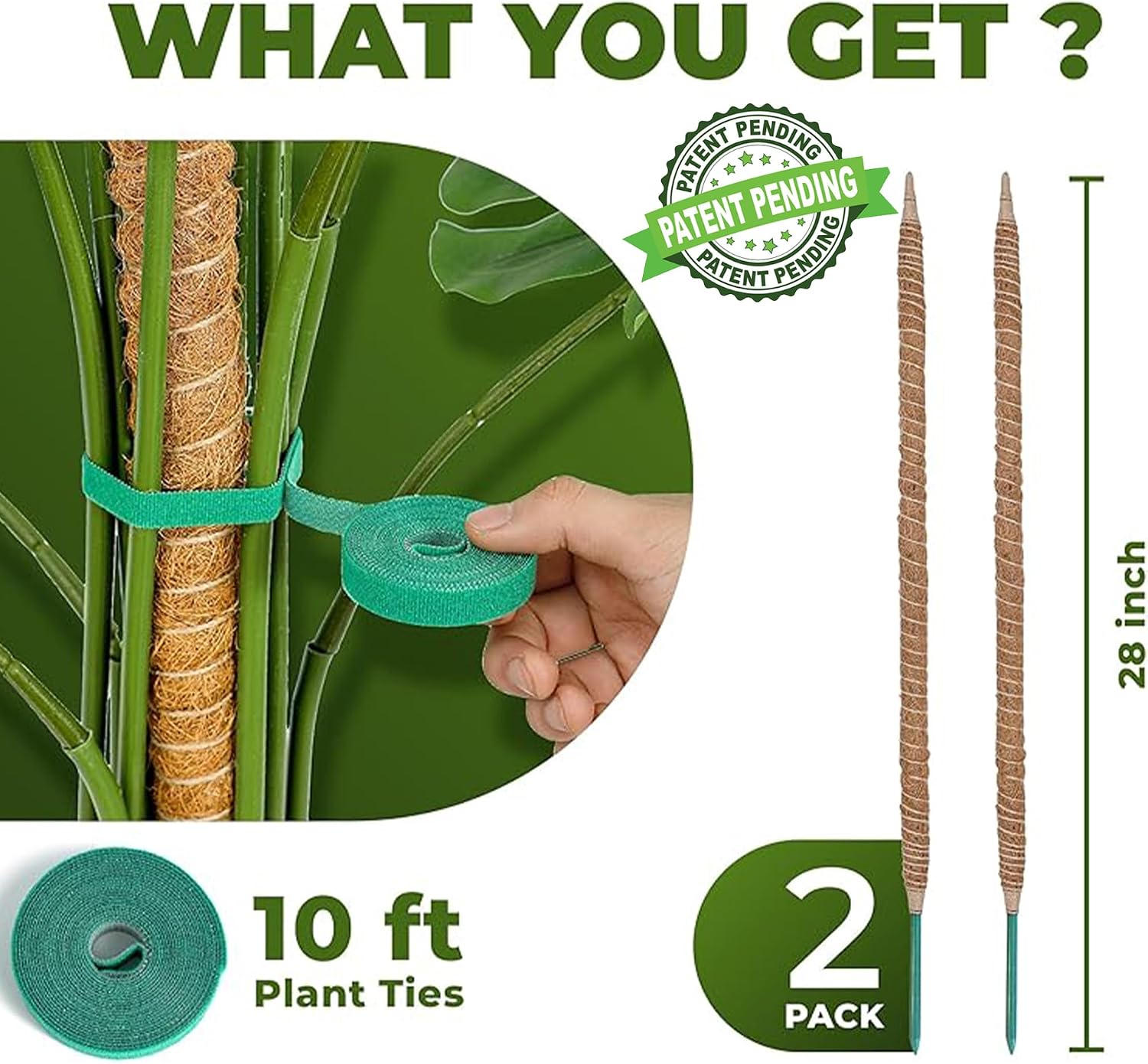 2Pcs 28'' Moss Pole Monstera Plant Support - Plant Stakes for Indoor Plants