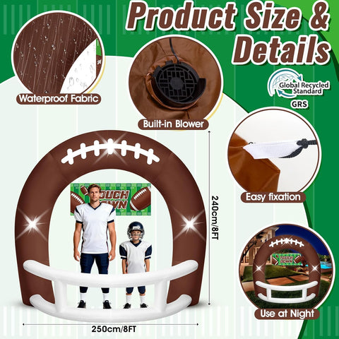 8FT Brown White Inflatable Football Helmet Arch with LED Lights