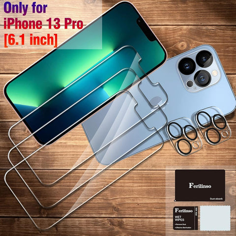 Ferilinso 3 Pack Screen Protector for iPhone 13 Pro, Tempered Glass, HD