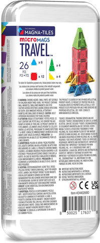 MAGNA-TILES microMAGS 26-Piece Travel Magnetic Construction Set – Bold Colors, The Original Magnetic Building Brand