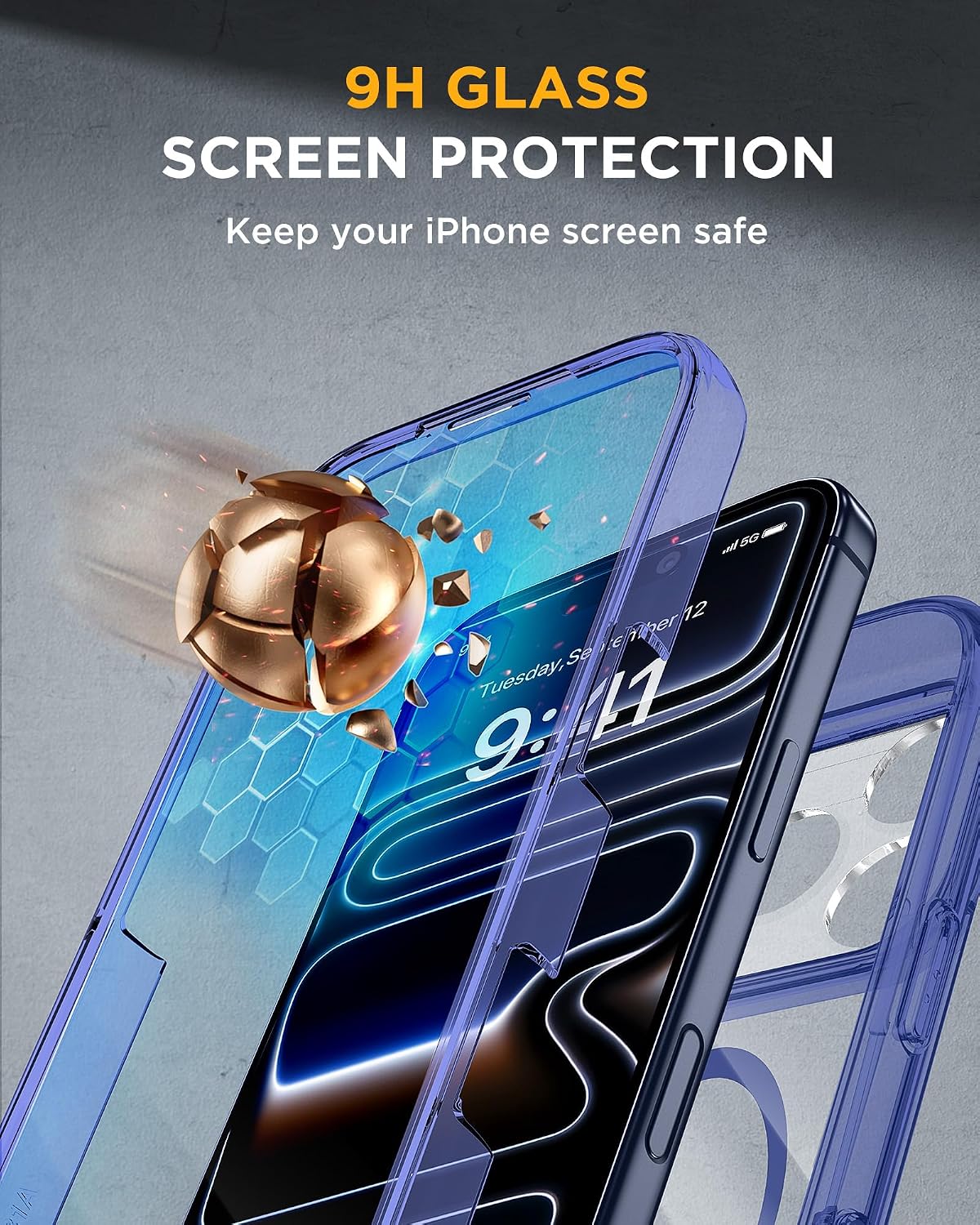 miracase for iPhone 17 Pro Max Case 6.9" Full-Body Phone Case with Built-in Glass Screen Protector& Full Camera Protector,[Magnetic with MagSafe] Drop Proof 17 ProMax Cover, Clear Blue