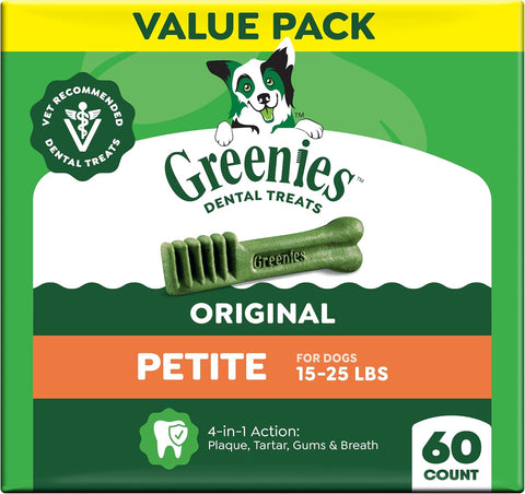Greenies Petite Natural Dental Dog Treats, Original Flavor, 60 Count