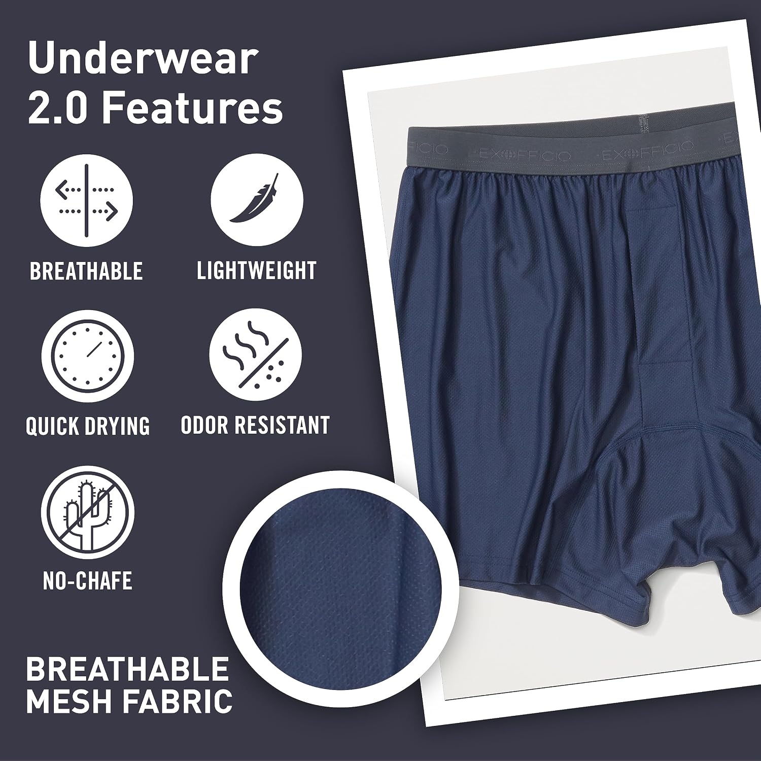 ExOfficio Men's Give-N-Go 2.0 Boxer - Breathable Durable Easy Care Travel Underwear