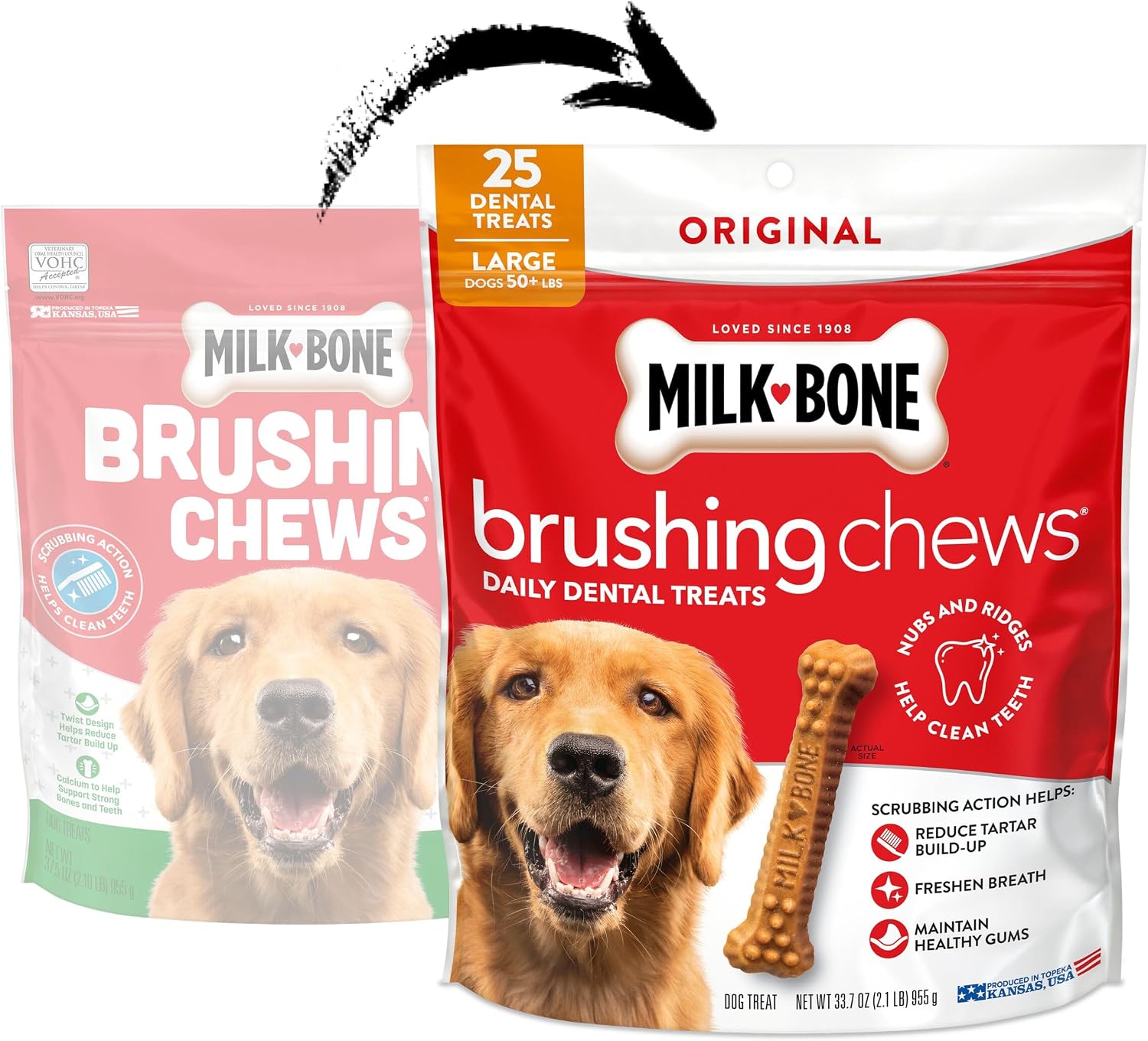 Milk-Bone Brushing Chews Large Daily Dental Dog Treats, 33.7 oz Bag