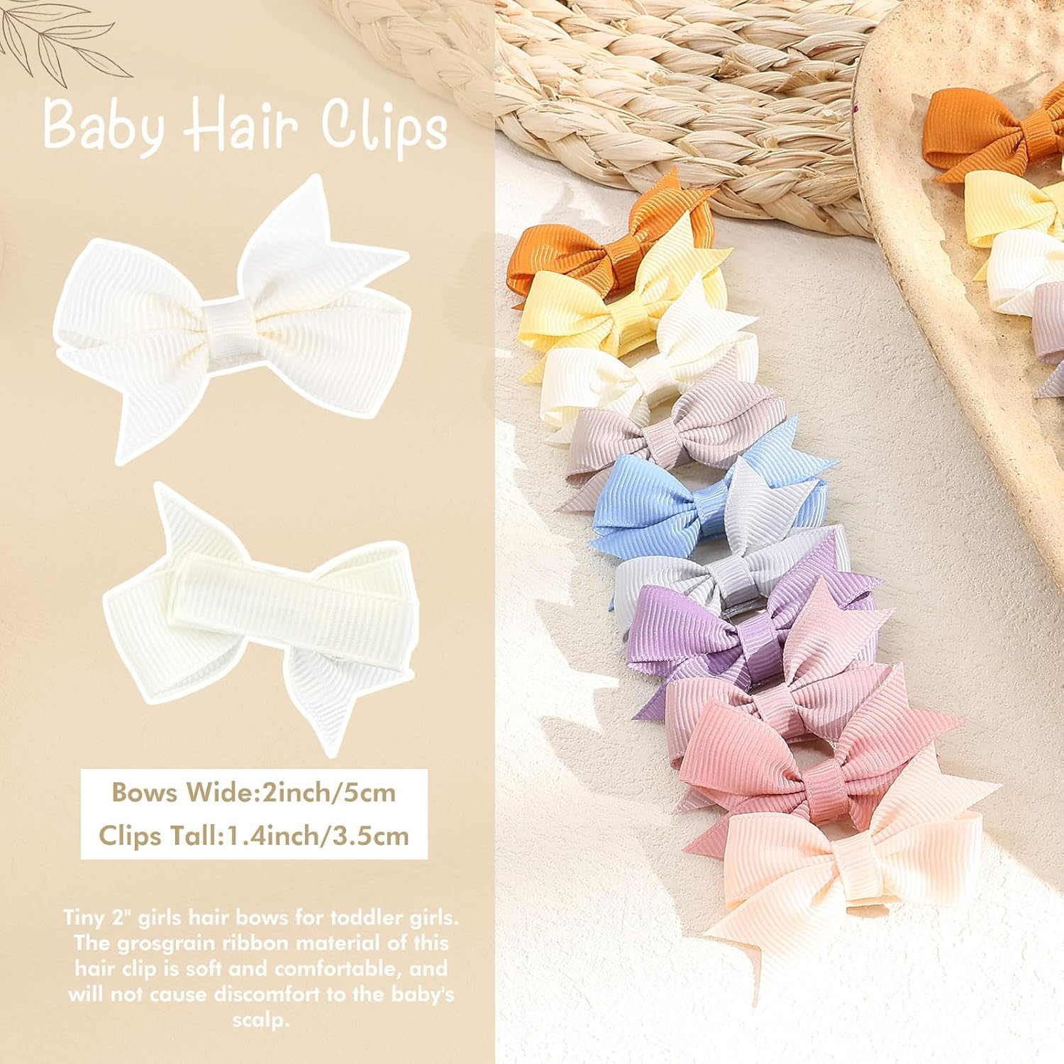 24PCS 2inch Hair Clips, Oaoleer Girls' Fully Lined Tiny Bows Alligator Clips for Infants Toddlers (12 Colors, Style D)