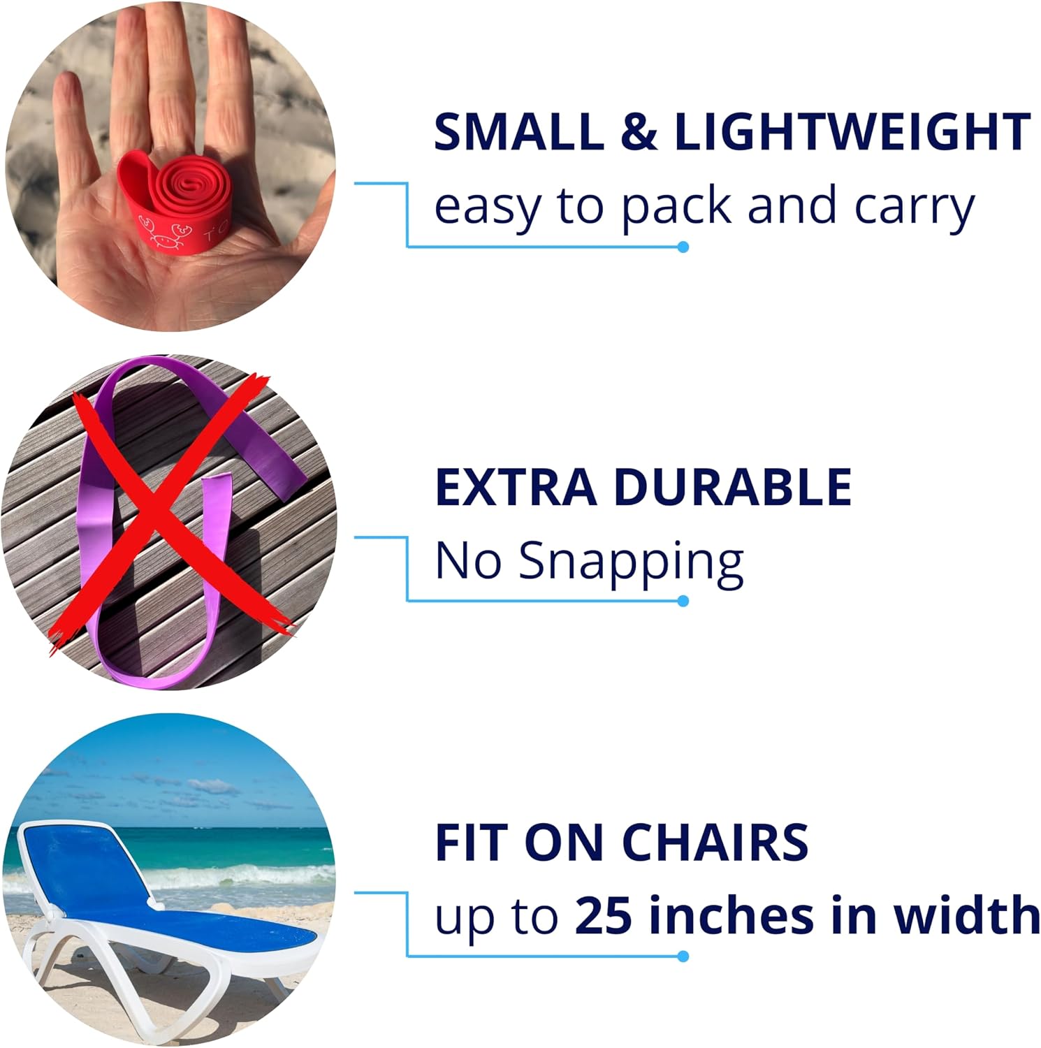 TOWEL CRABBER Towel Bands (6-Pack), Beach Pool & Cruise Chairs, Extra Durable, Cruise Ship & Beach Essentials, Alternative to Beach Towel Clips (3 Regular + 3 Glow in The Dark)