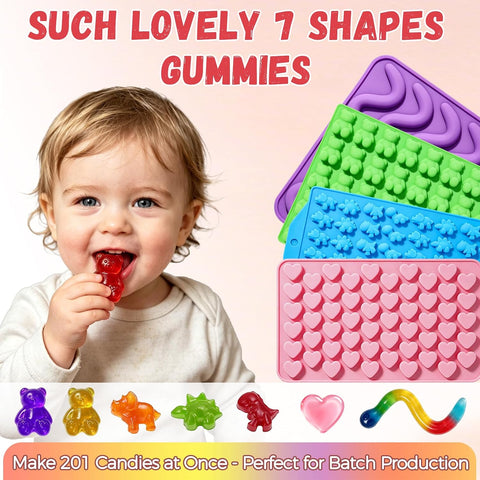 4pcs Gummy Candy Molds - Silicone Gummy Worm Mold with 2pcs Dropper