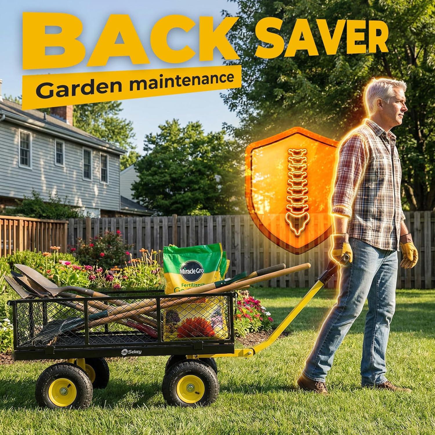 Sekey Steel Garden Cart, 1000 lb Capacity, Removable Sides, 10 in Tires