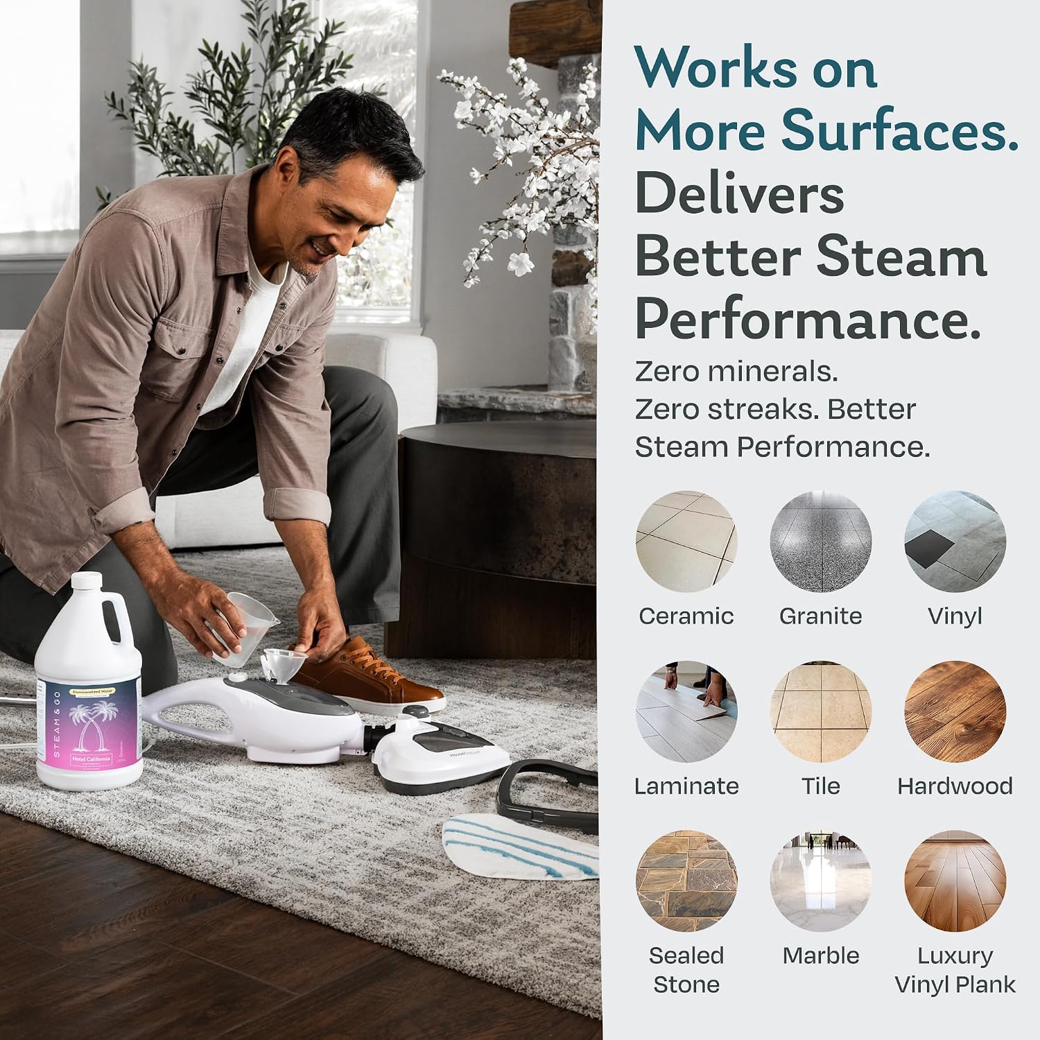 Steam & Go Demineralized Water for Steam Cleaners, Hotel California, 4 x 1 Gallon