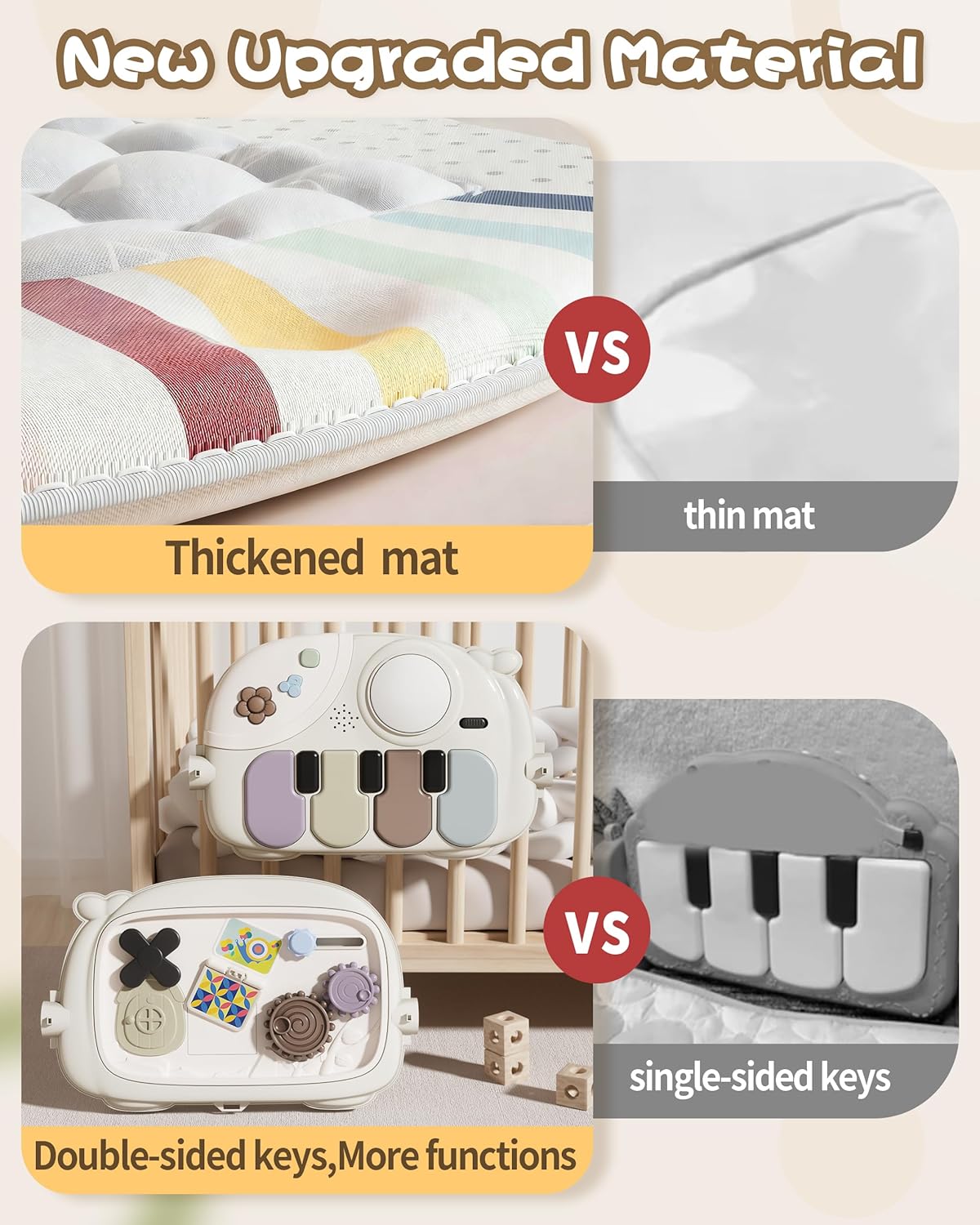 STACTCUTE Baby Play Mat Baby Toys with 5 Infant Sensory Toys