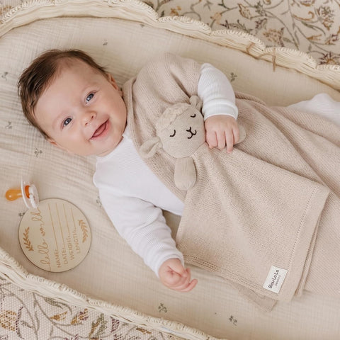 Baby Gift Set - Organic Cotton Newborn Blanket Essentials, Thoughtful Baby Shower & New Baby Gift for Boys & Girls (Lovey - Sheep - Oatmeal)