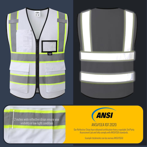 JKSafety Safety Vest for men women Hi Vis Vest with Pockets and Zipper High Visibility Reflective Vests BX320