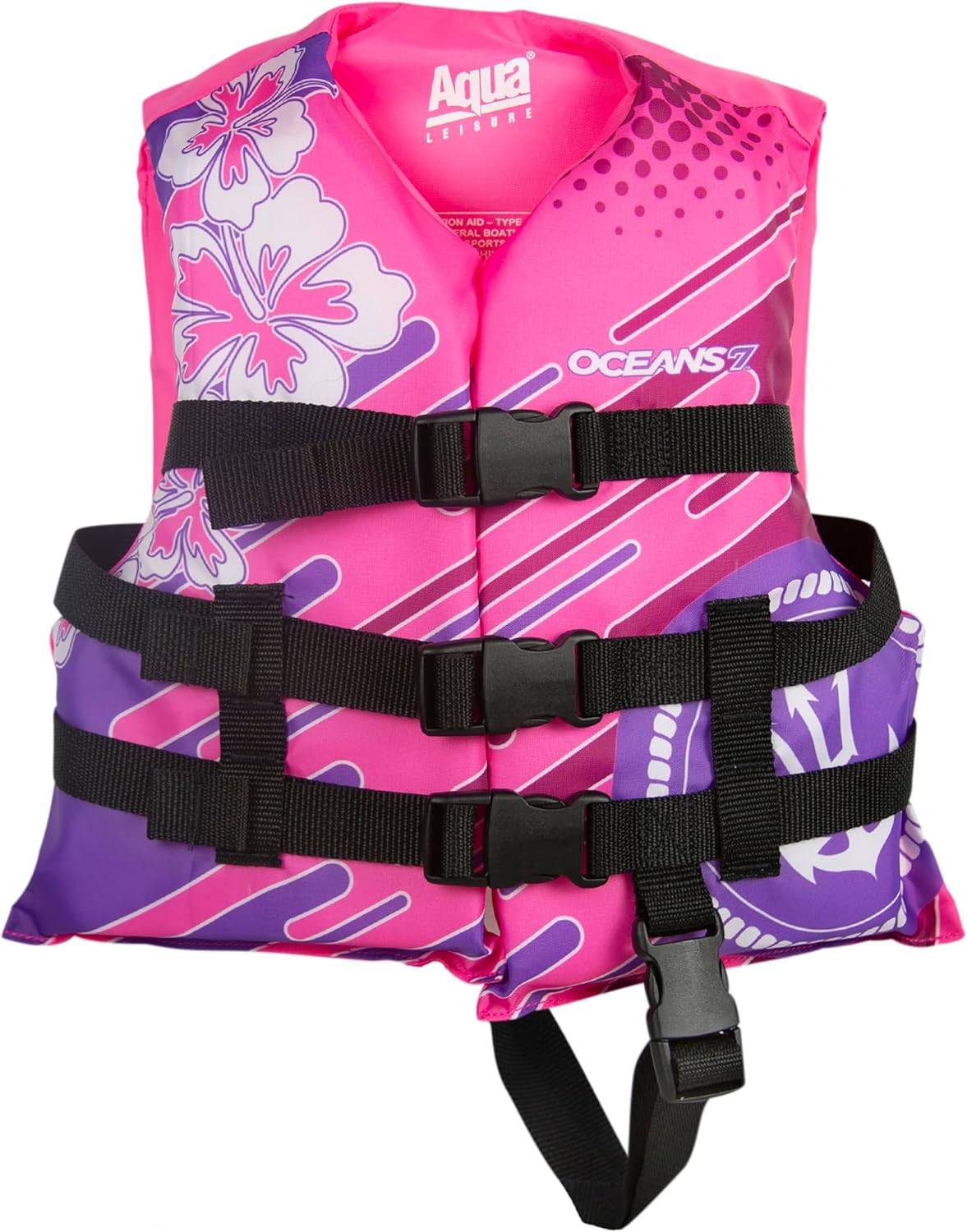 Aqua Oceans 7 Life Jacket for Kids - US Coast Guard Approved Life Vest for Infant, Child & Youth Boys and Girls, Open-Side PFD for Boating, Swimming & Water Sports