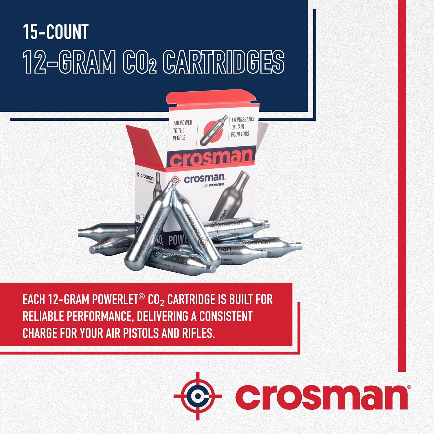 Crosman Powerlet CO2 Cartridges for Air Rifles, Air Pistols & Paintball - Snug Fit, Leak-Free Seal, Durable Metal Construction - Made in USA, Multi-Pack Options.