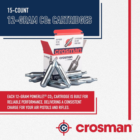 Crosman Powerlet CO2 Cartridges for Air Rifles, Air Pistols & Paintball - Snug Fit, Leak-Free Seal, Durable Metal Construction - Made in USA, Multi-Pack Options.