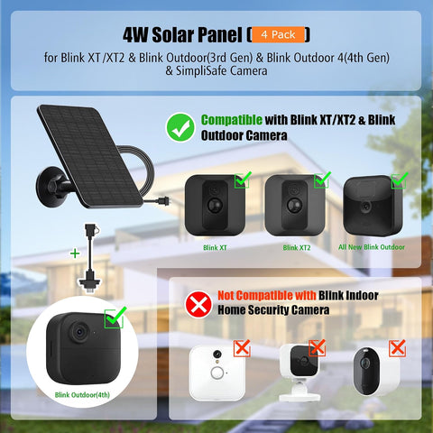 Rhorawill 4 Pack Solar Panel for Blink Outdoor 2K+/4(4th Gen)/(3rd Gen) XT3