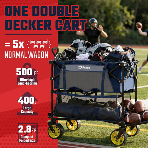 Sekey 400L Double-Decker Wagon, 500 lb Capacity, 50 in Extender