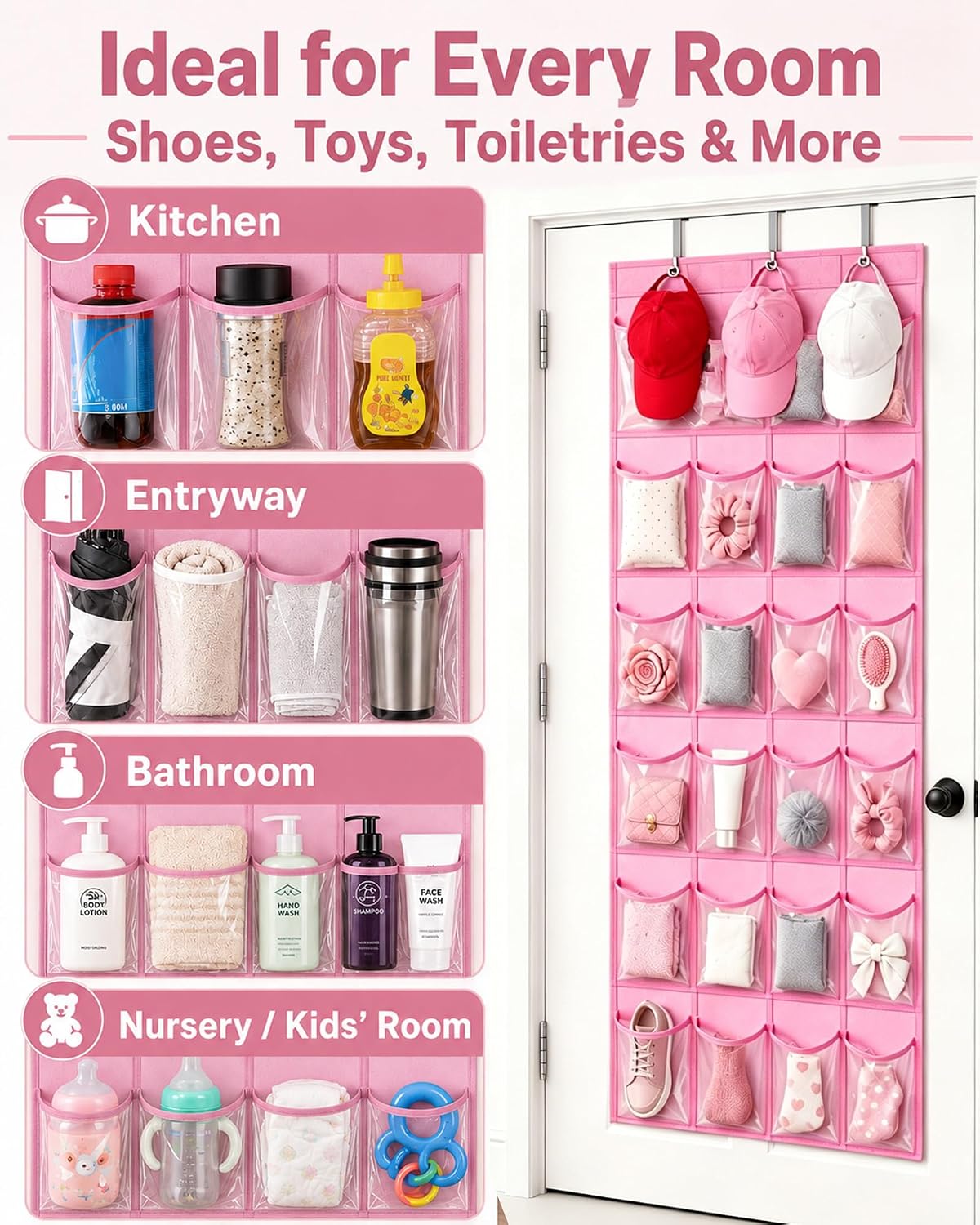 Over-the-Door Kids Shoe Organizer Pink Shoe Rack for Door