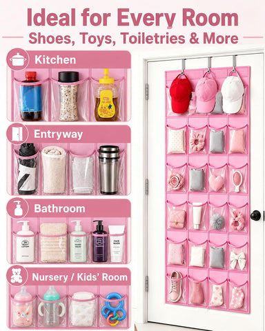Over-the-Door Kids Shoe Organizer Pink Shoe Rack for Door