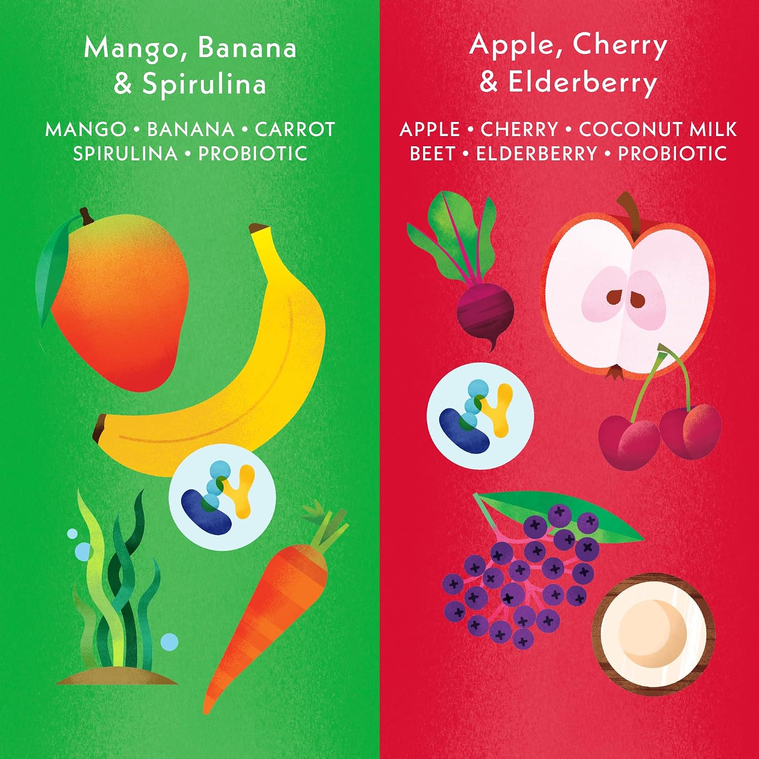 Once Upon a Farm Organic Immunity Blend Mango, Banana & Spirulina and Apple, Cherry & Elderberry Pouch Multipack, 4-3.2oz