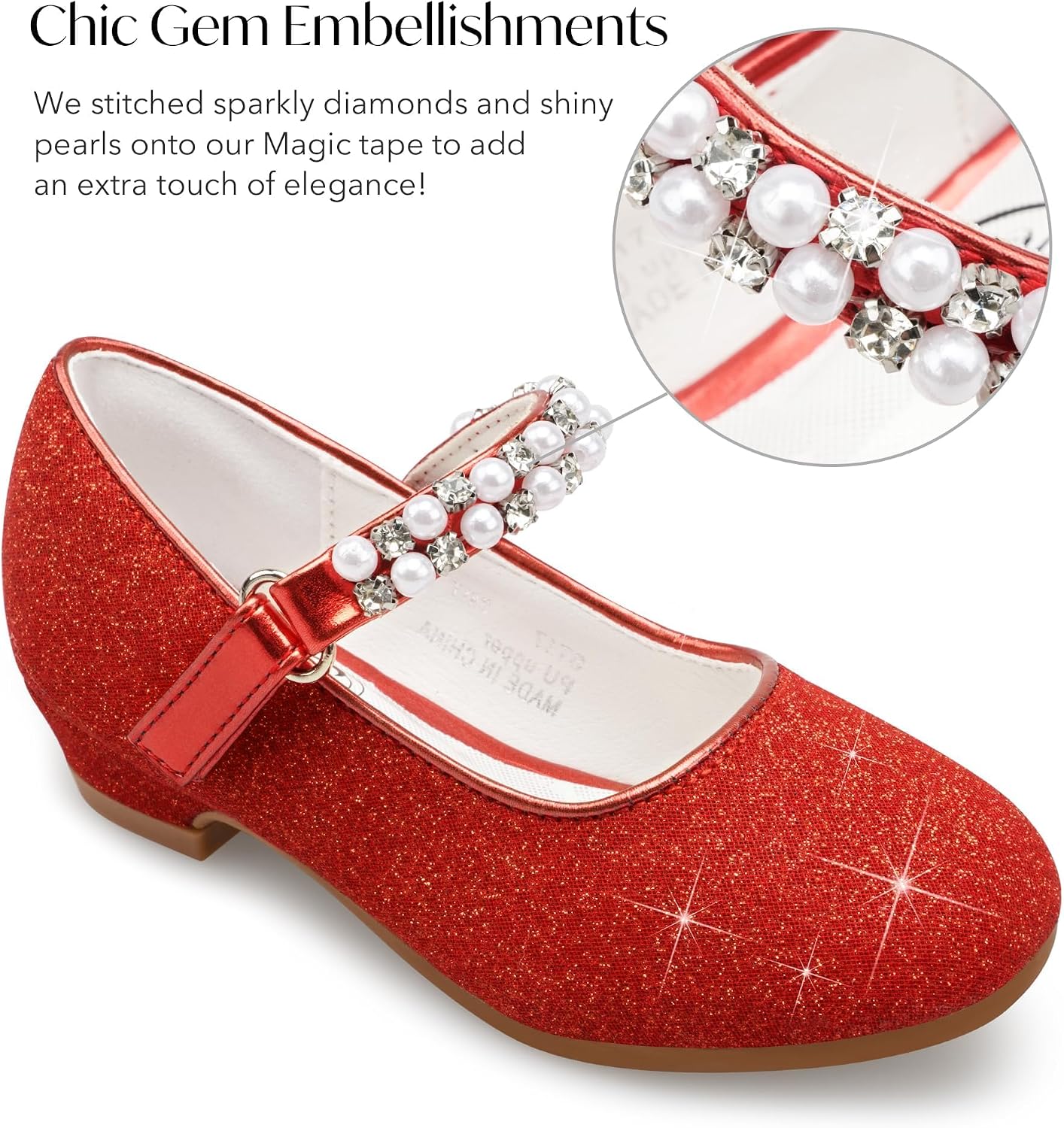 Stelle Girls Dress Shoes with Jeweled Strap for Wedding Flower Girl Party