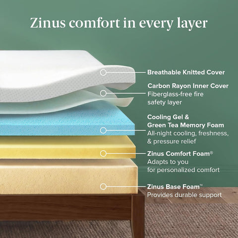 ZINUS 10 Inch Green Tea Cooling Gel Memory Foam Mattress / Cooling Gel Foam / Pressure Relieving / CertiPUR-US Certified / Bed-in-a-Box, Queen