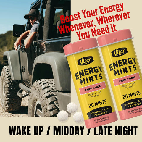 Viter Energy Caffeine Mints 40mg, Sugar Free, Cinnamon, 20ct, 6 Pack