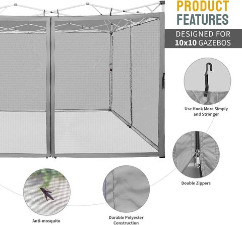 CROWN SHADES Gazebo Replacement Mosquito Netting, 10 x 10ft, Grey