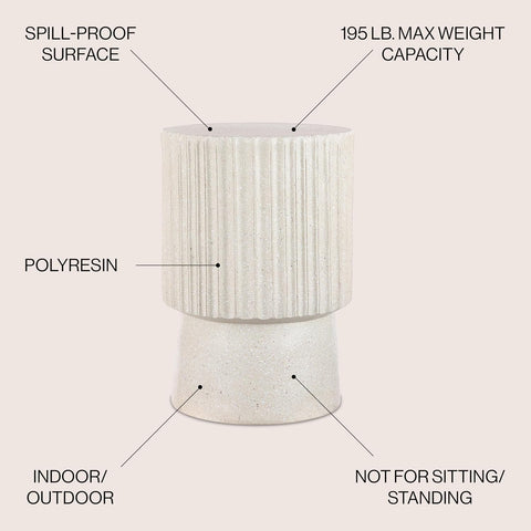JONATHAN Y Louisa Outdoor Accent Table 19" Fluted Polyresin, Cream Terrazzo