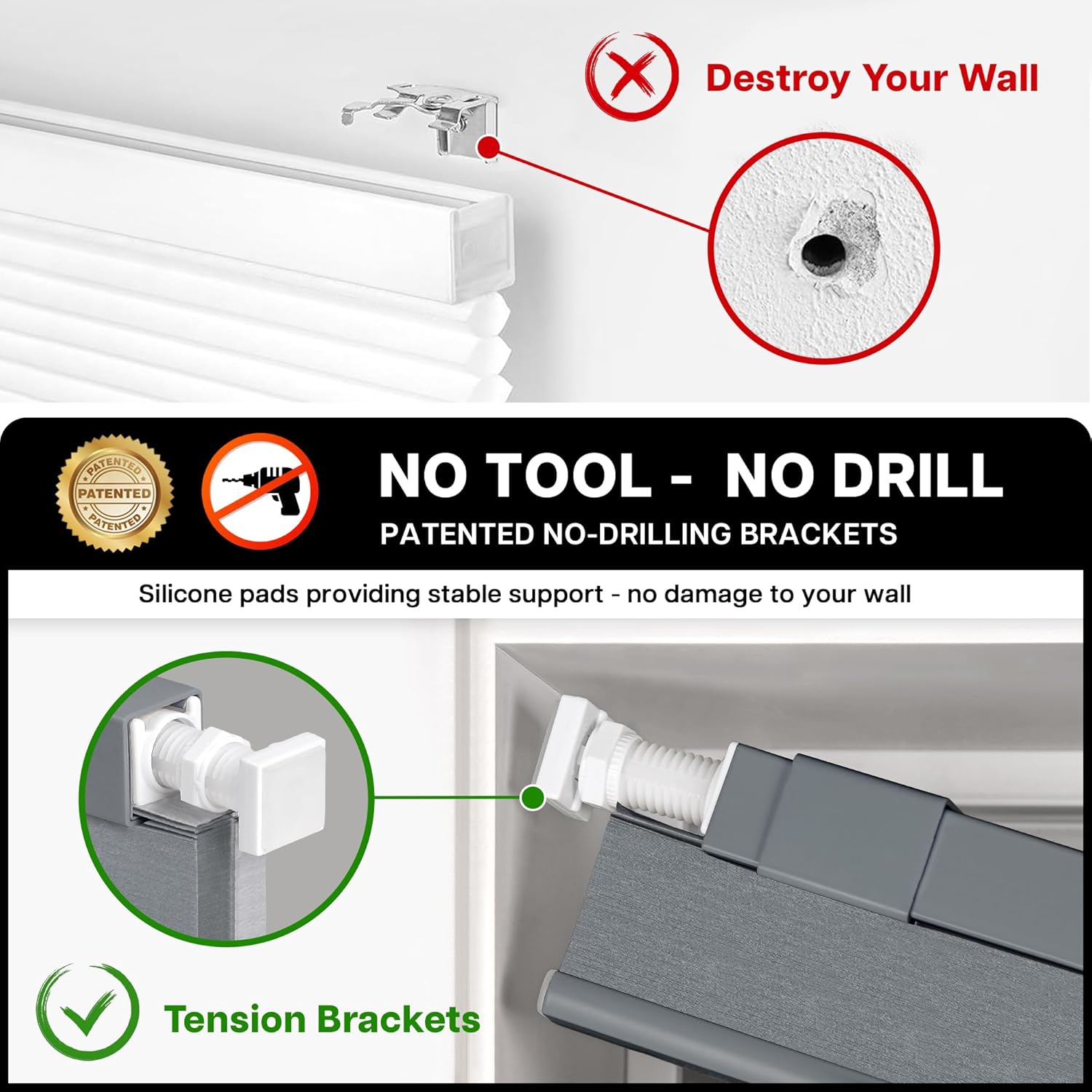 LazBlinds No Drill Cordless Cellular Shades, 20 1/2" W × 48" H, Dark Grey