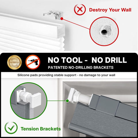 LazBlinds No Drill Cordless Cellular Shades, 20 1/2" W × 48" H, Dark Grey