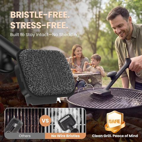 ThermoMaven Bristle-Free BBQ Grill Brush - No Wire Risk Steam Cleaner Removes Burnt Grease Fast - 17" Cool-Touch Handle, Scraper & 3 Replaceable Heads for Gas, Charcoal & Cast Iron