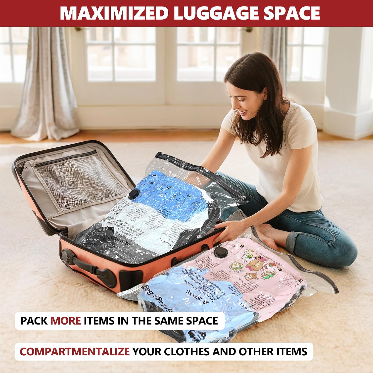 Vacuum Seal Bags for Clothing Travel with Electric Pump, 8 Small