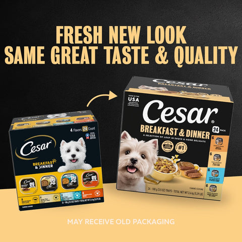 Cesar Breakfast & Dinner Variety Pack Wet Dog Food, 3.5 oz, 24 Count