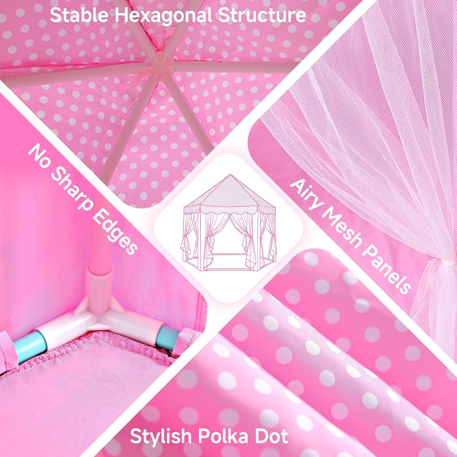Monobeach Princess Tent Girls Large Playhouse Kids Castle Play Tent with Star Lights Toy for Children Indoor and Outdoor Games, 55'' x 53'' (DxH) (Pink Princess with Play Mat)
