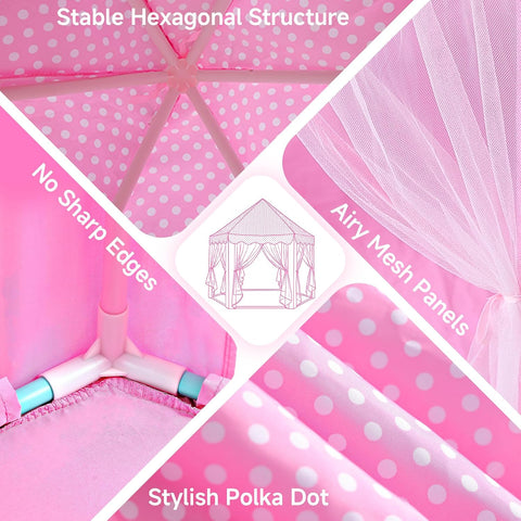 Monobeach Princess Tent Girls Large Playhouse Kids Castle Play Tent with Star Lights Toy for Children Indoor and Outdoor Games, 55'' x 53'' (DxH) (Pink Princess with Play Mat)