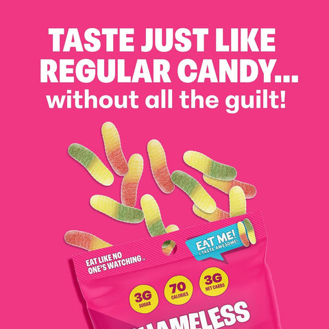 Shameless Snacks Sour Gummy Worms - Sour Candy & Fruit Snacks, Keto