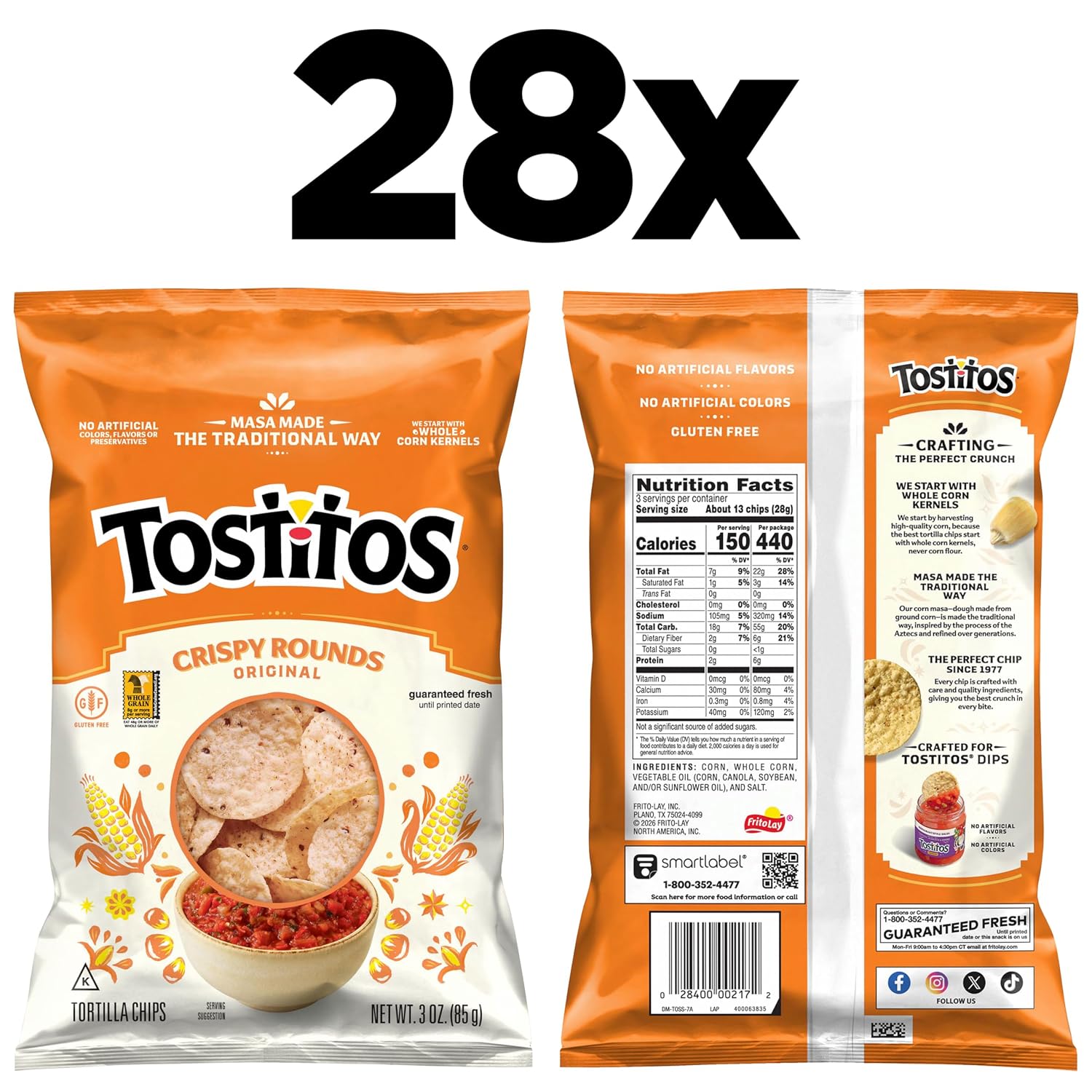 Tostitos, Crispy Rounds Tortilla Chips, 3 Ounce (Pack of 28)