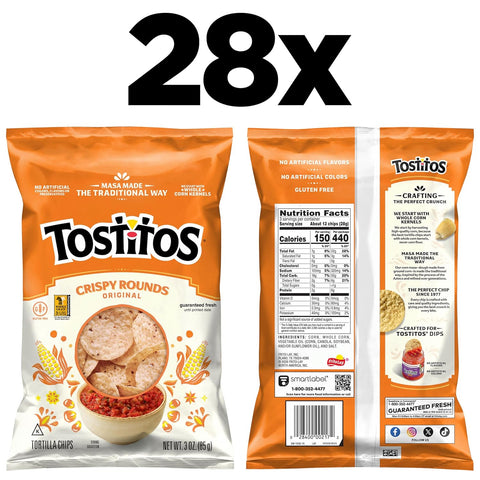 Tostitos, Crispy Rounds Tortilla Chips, 3 Ounce (Pack of 28)