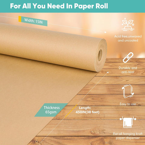 Vanhench Brown Wrapping/Packing Paper Roll 15"×450" (38')