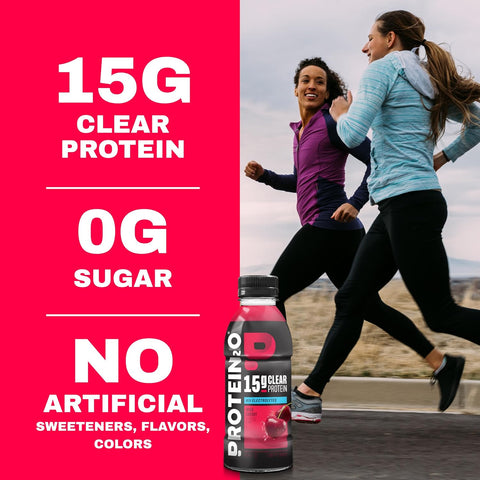 Protein2o Hydration Drink - 2-in-1 Liquid Clear Whey Protein Isolate and Electrolyte Drink - 15g Protein, Vitamins B5, B6 - Post-Workout Recovery - 16.9 Fl Oz - 12 Count Wild Cherry