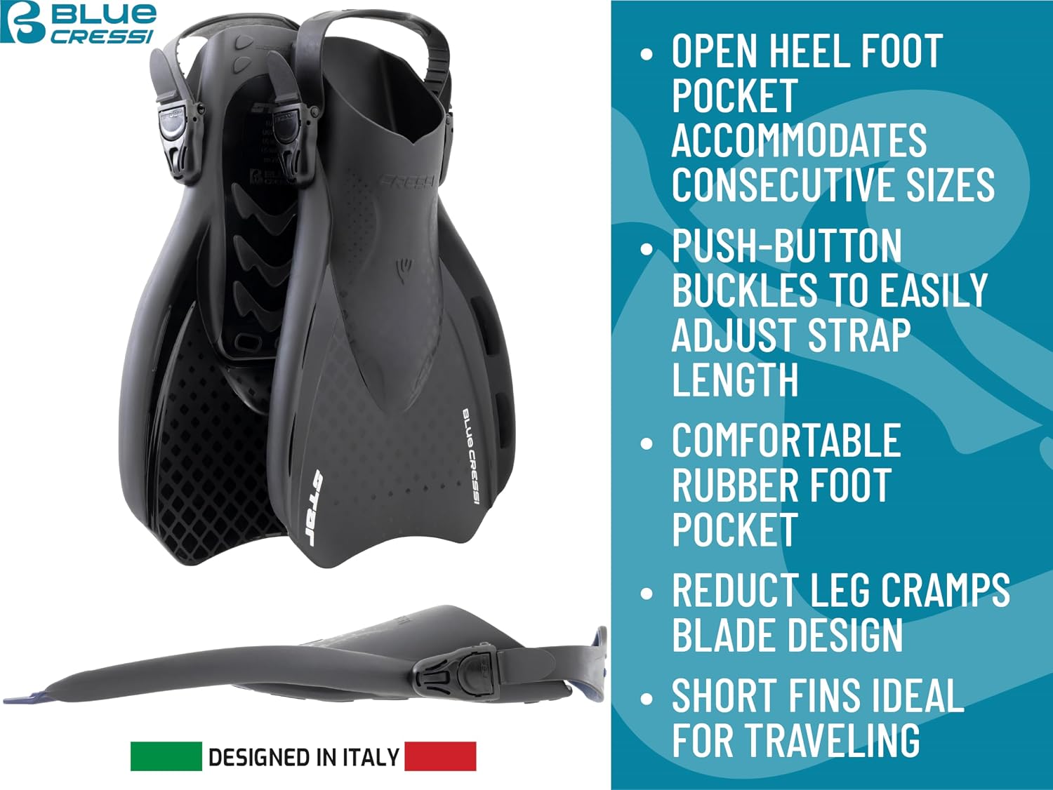 Cressi Star Short Adjustable Open Heel Fins - Light for Travel, Robust and Durable Design - Designed in Italy