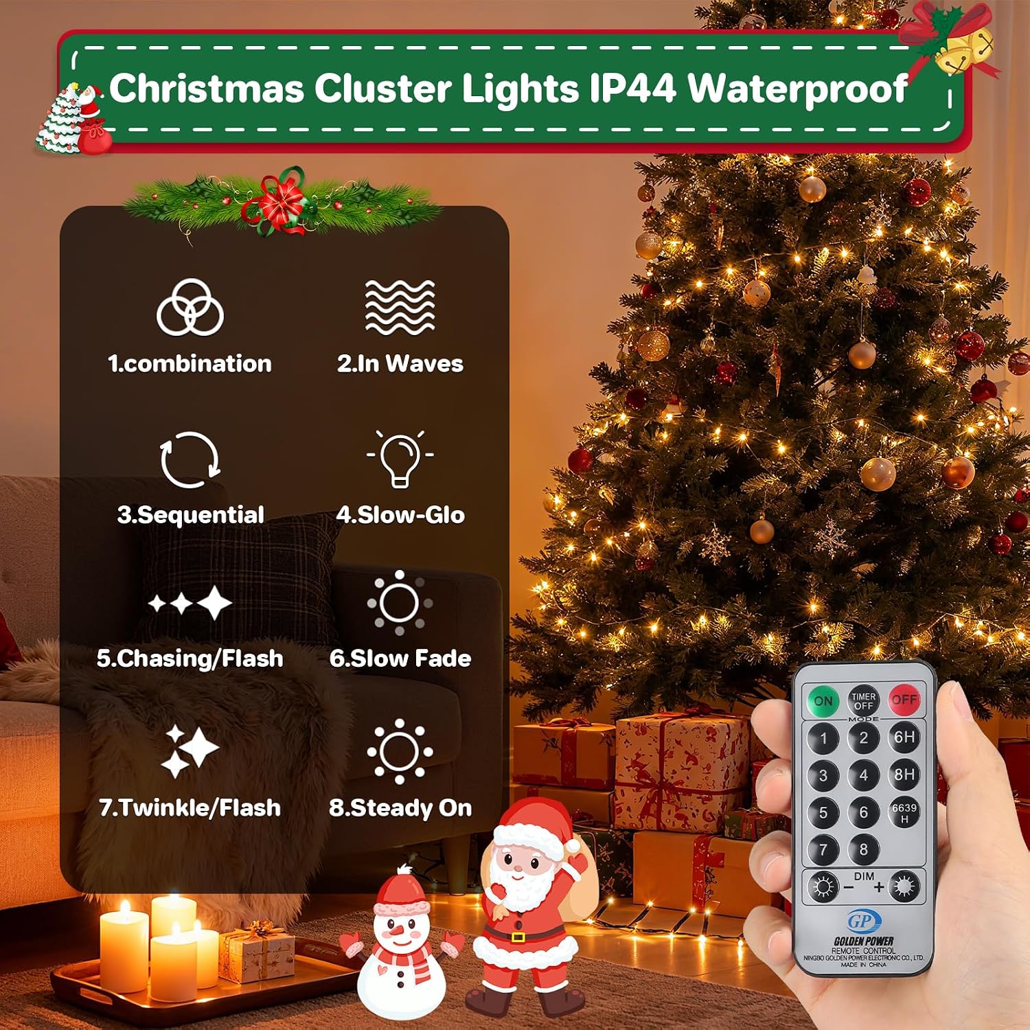 Christmas Lights Plug-in 52FT 800LEDs Cluster String Lights Indoor Outdoor