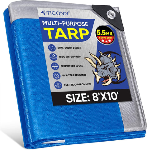 TICONN Heavy Duty Tarp Cover Waterproof, Extra Thick UV Resistant Tarpaulin