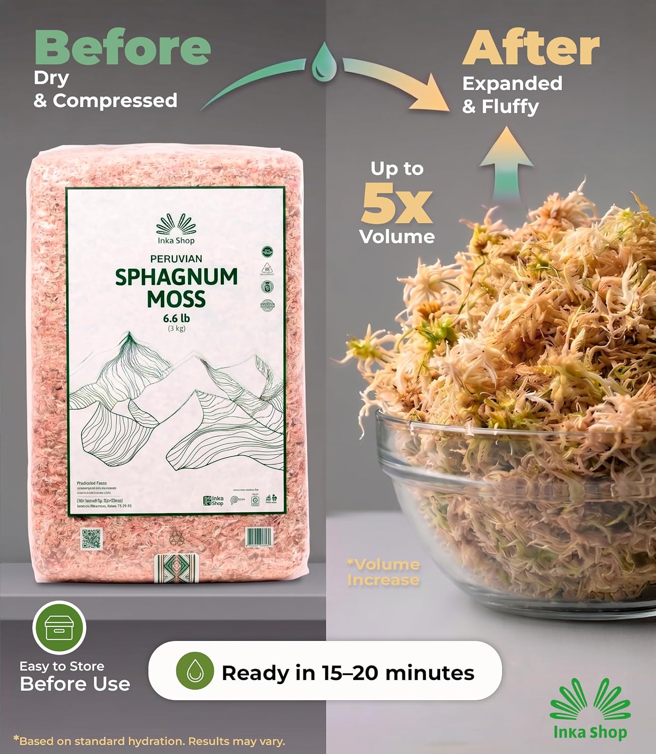 Inkashop Long Fiber Sphagnum Moss for Orchids and Carnivorous Plants 6.6lb