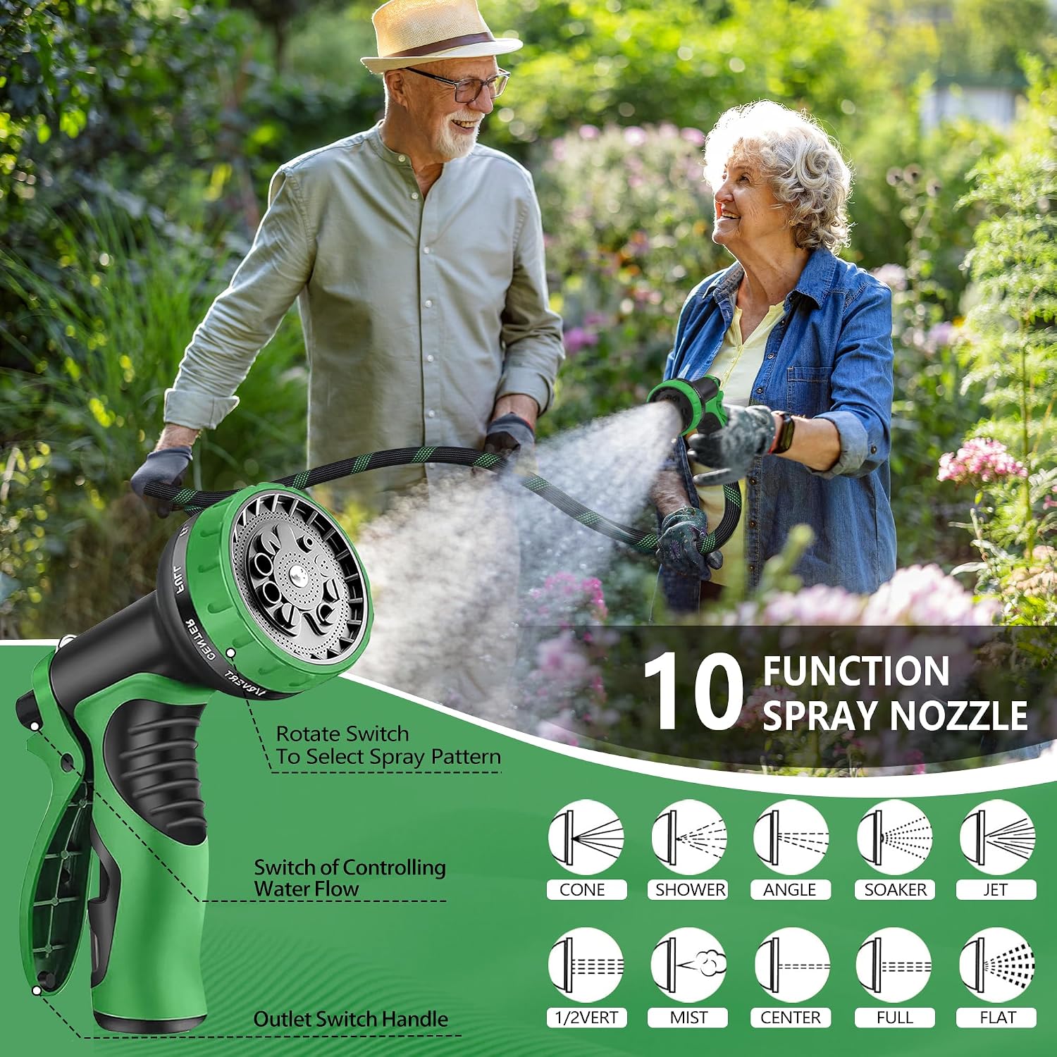 75 ft Garden Hose, 2026 Upgraded Lightweight with 3/4" Solid Brass Fittings, Ultra Durable No Kink Flexible Hose with 10-Function Nozzle, Leak-Free All-Weather for Yard, Lawn