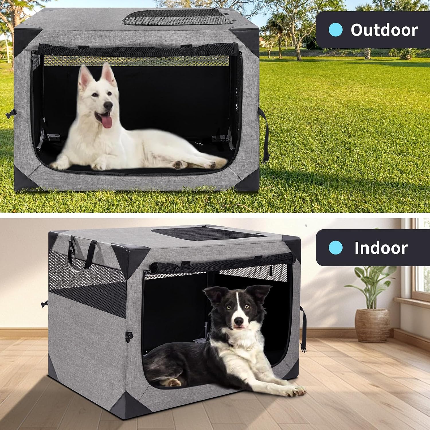 Zikopomi 36 Inch Portable Soft Foldable Dog Crate, 36" L x 25" W x 25" H